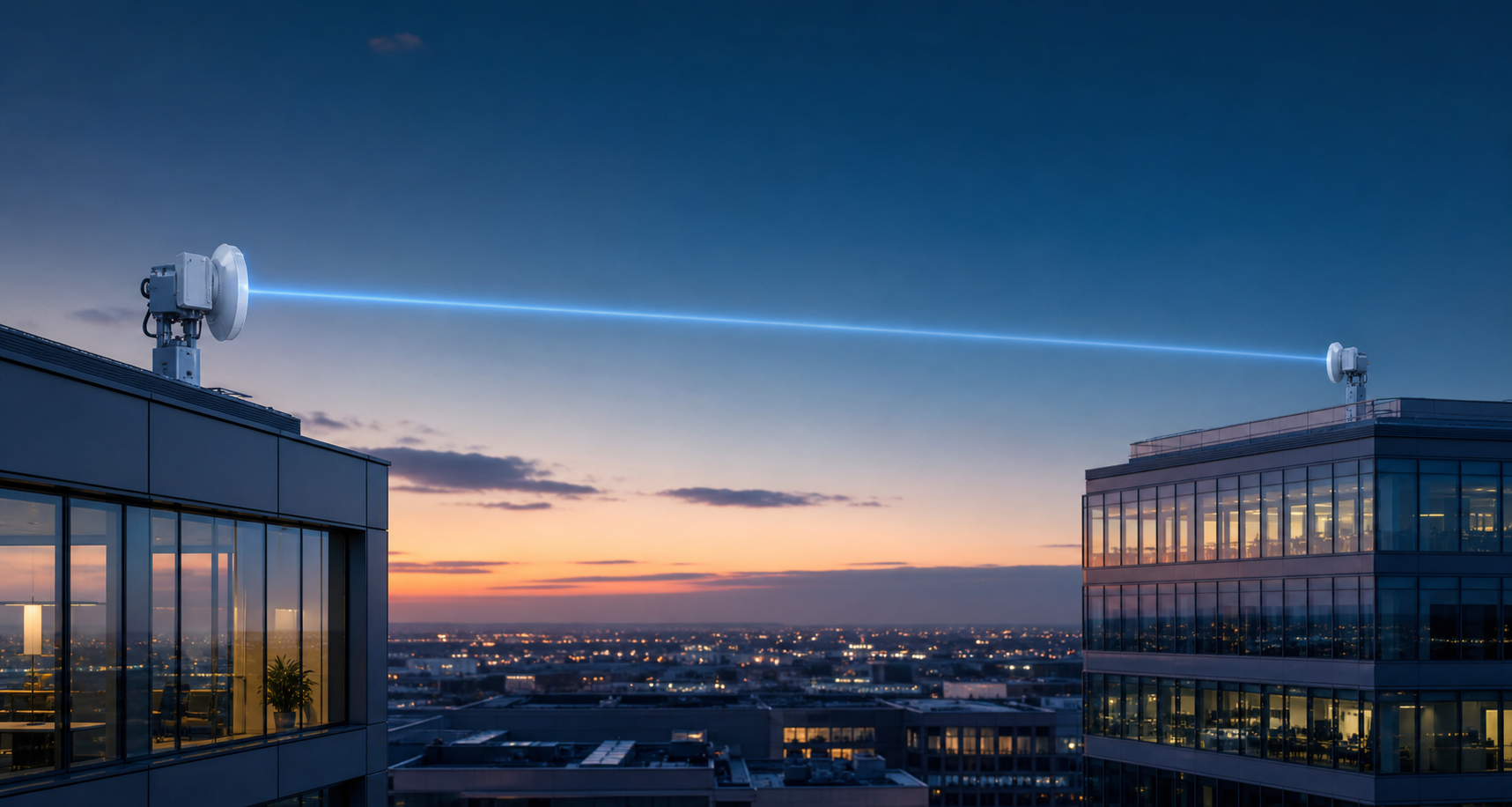 Free Space Optics equipment linking two business sites
